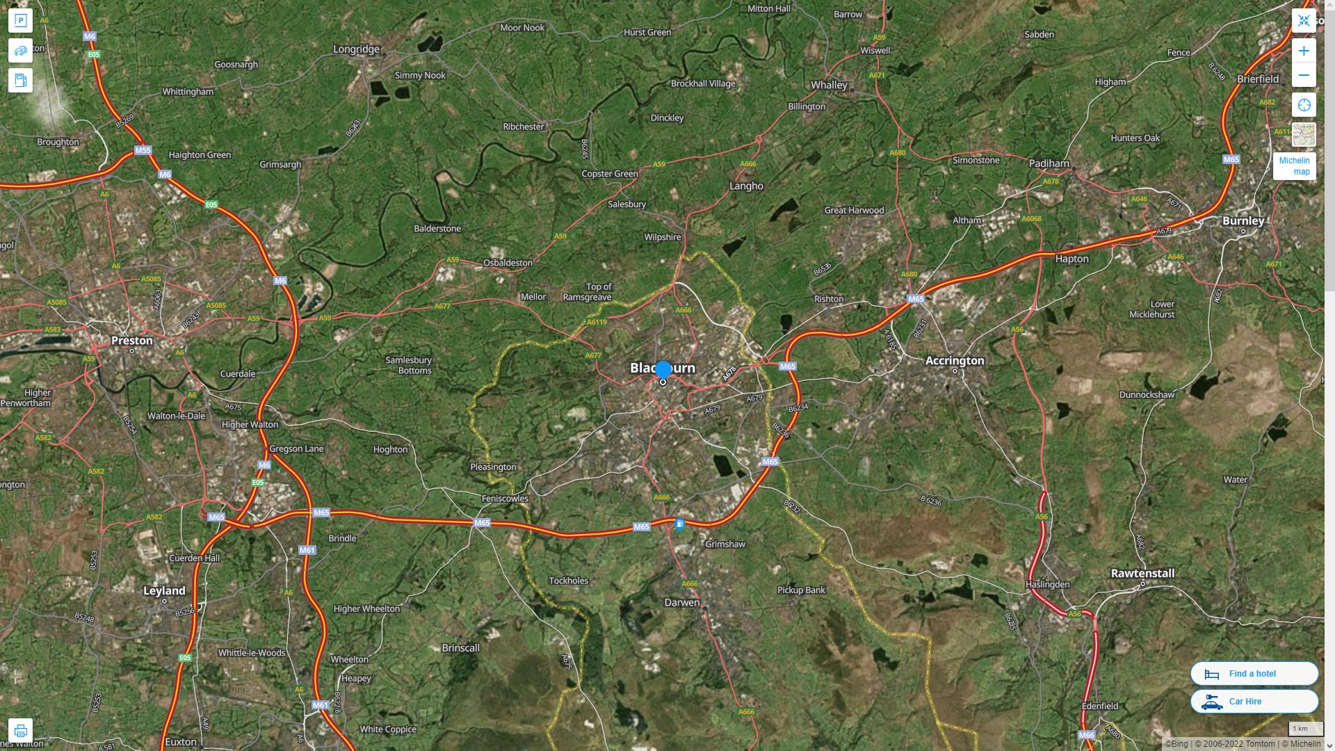 Blackburn Highway and Road Map with Satellite View